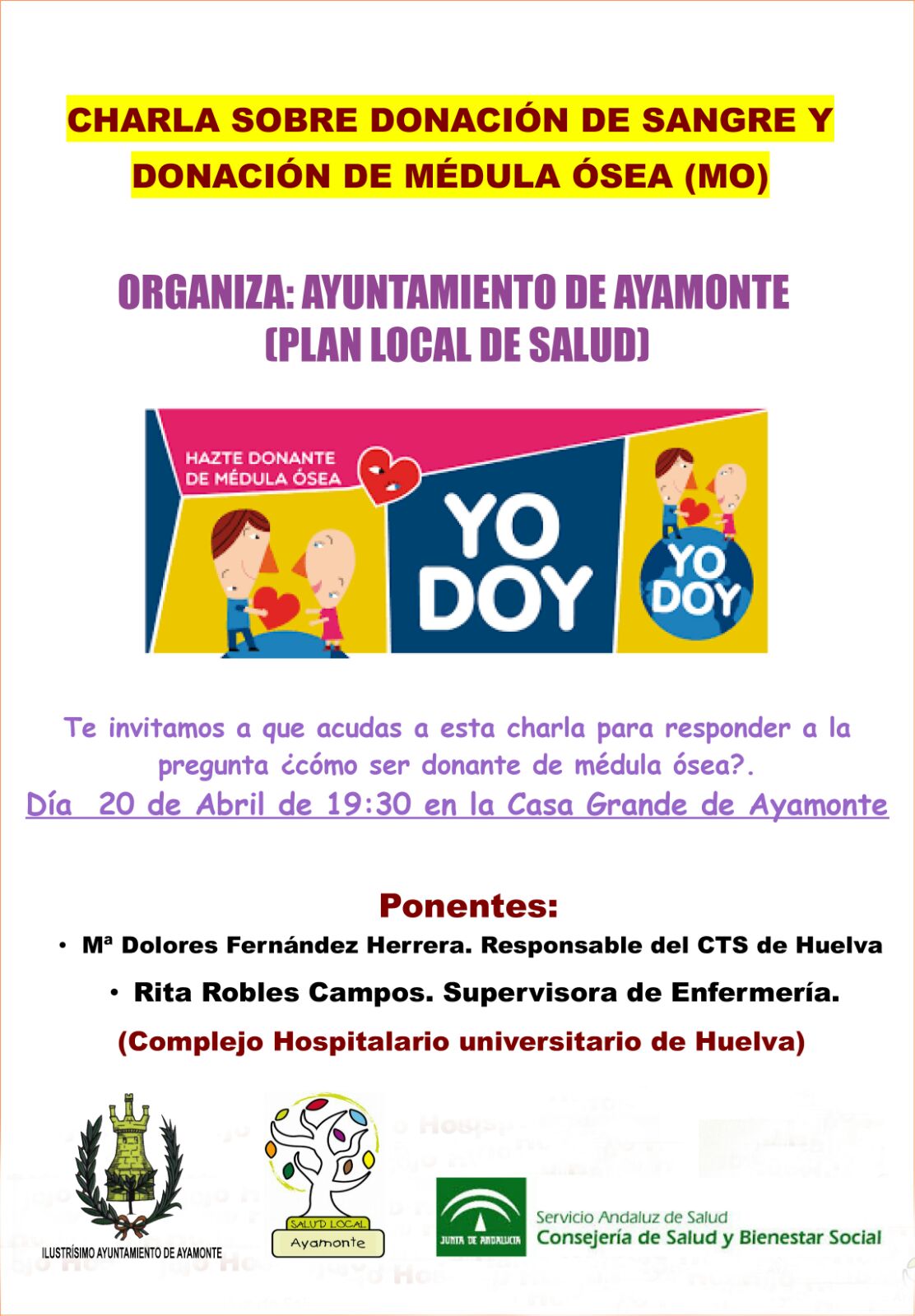 EL AYUNTAMIENTO DE AYAMONTE ORGANIZA UNA CHARLA SOBRE DONACIÓN DE MÉDULA ÓSEA