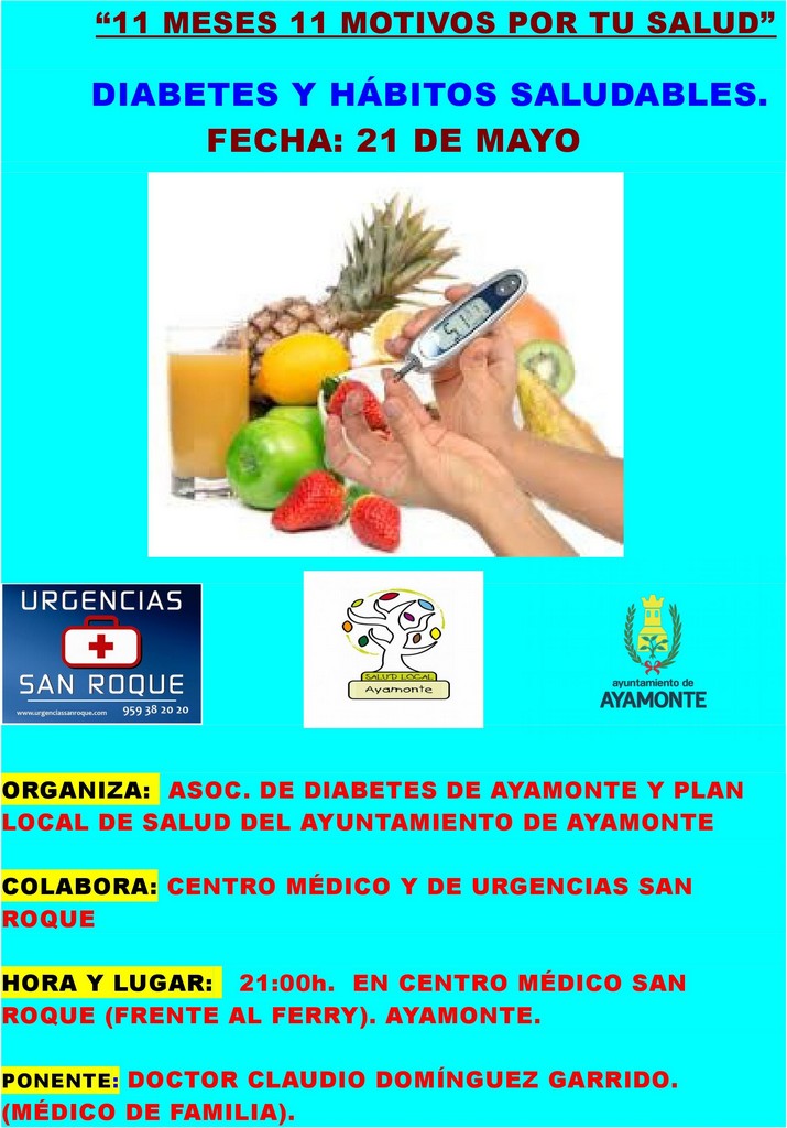 EL LUNES 21 DE MAYO, CHARLA SOBRE DIABETES EN AYAMONTE