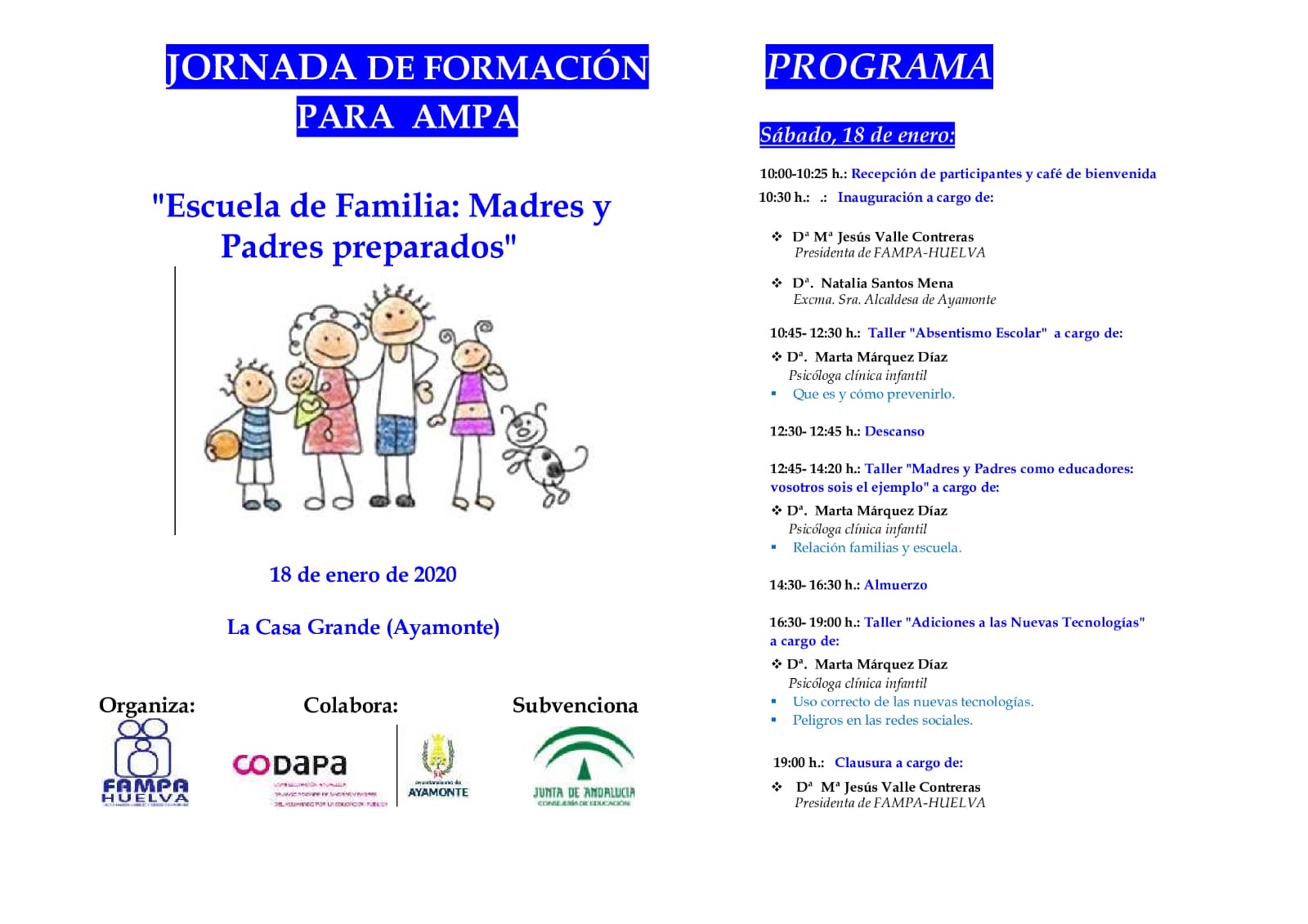 JORNADA DE FORMACIÓN PARA ASOCIACIONES DE MADRES Y PADRES EN AYAMONTE