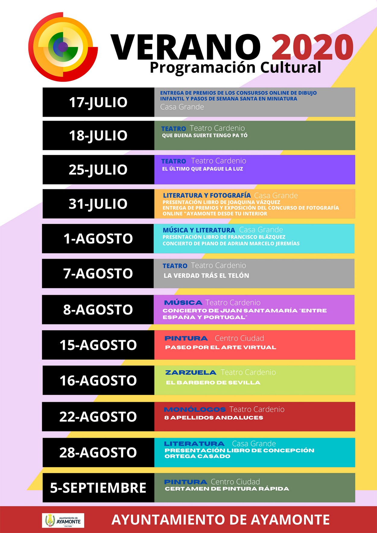 LA CULTURA SE ABRE PASO EN EL VERANO AYAMONTINO CON UN INTERESANTE Y VARIADO PROGRAMA DE ACTIVIDADES